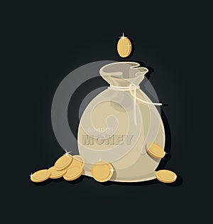 Money bag. Gold coins. Cash Bag. Sack of currency.